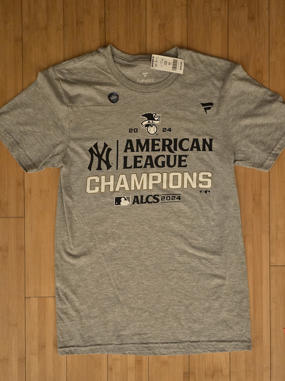 Fanatics Gray New York Yankees American League Champions 2024 Short Sleeve Tee